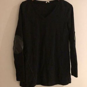 V neck black sweater with leather detailing
